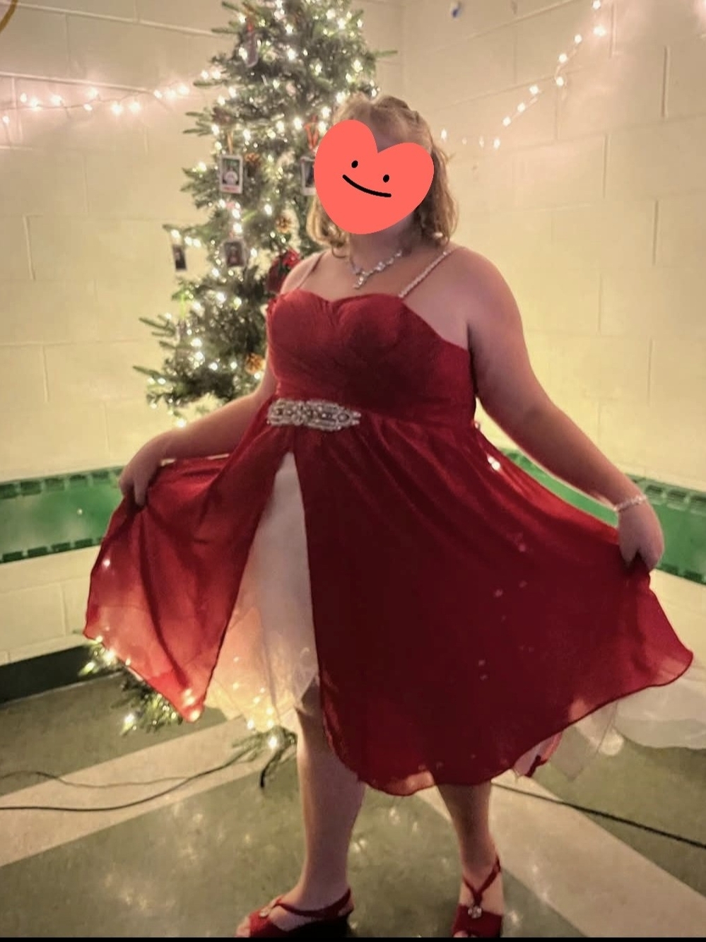 Sparkle Strap Red Party Dress with Embellished Waist